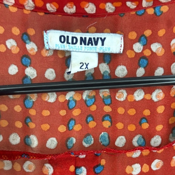 Old Navy 2X Sheer Red Polka Dot Button Down Shirt - Picture 3 of 3
